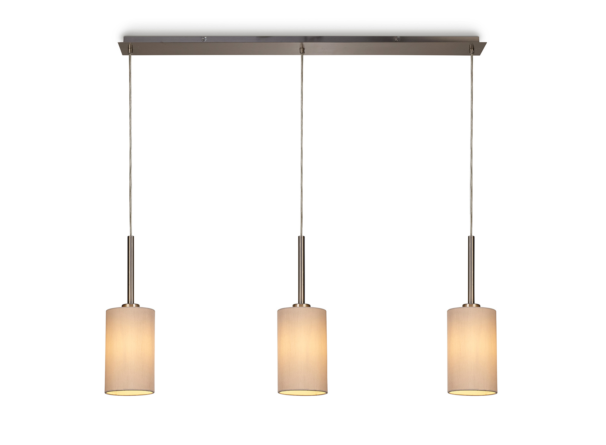 DK0777  Baymont 12cm Shade 3 Light Pendant Satin Nickel, Nude Beige/Moonlight